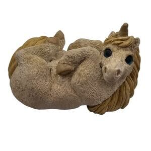 Vintage Stone Critter Unicorn United Design Figurine Laying Down Glass Eyes